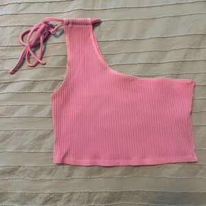 Aerie Pink One-Shoulder Ribbed Top